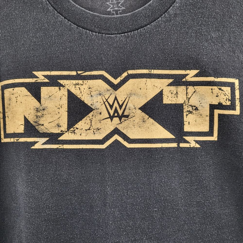 WWE NXT Old School Logo Black & Yellow Distressed Graphic T-shirt Men's Size XL - Picture 3 of 5